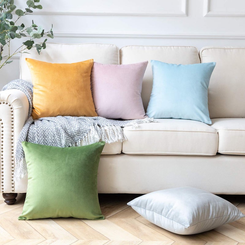 Phantoscope Pack of 2 Velvet Decorative Throw Decorative Pillow Cover Soft Solid Square Cushion Case for Couch Beige 12 x 20 inches 30 x 50 cm - Image 5